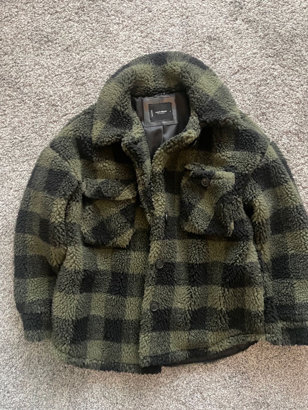 Lucky Brand Olive & Black Teddy Plaid Jacket